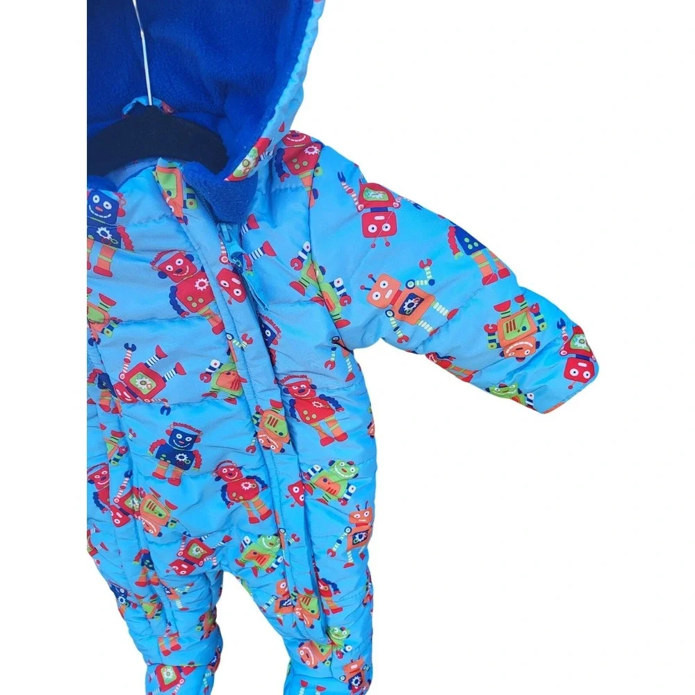 Wippette Kids Snowsuit 3/6 Months Long Sleeve Zipper Front Robots 1 Piece